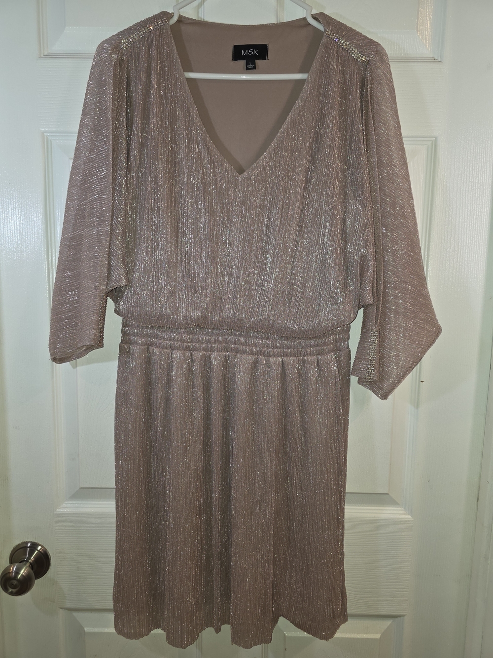 MSK Metallic Blush V-Neck Elastic Waist Dress